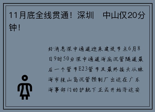 11月底全线贯通！深圳⇆中山仅20分钟！